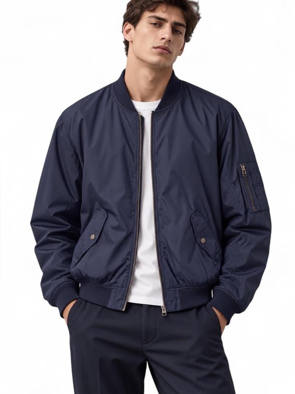 H&M Men's Dark Navy Blue Bomber Jacket Medium